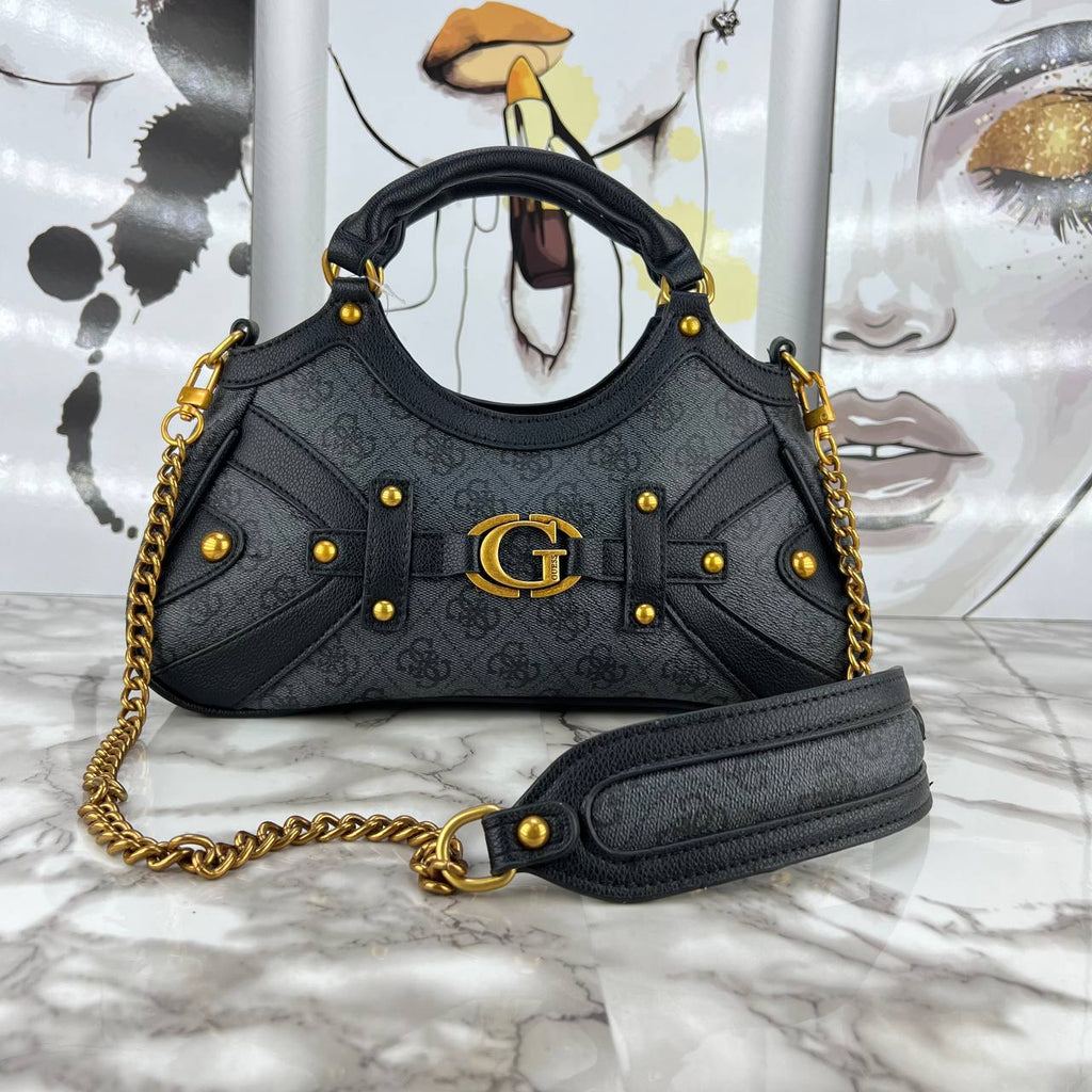 GUESS Black Pebbled Leather Shoulder Bag with Gold Hardware 🖤✨👜