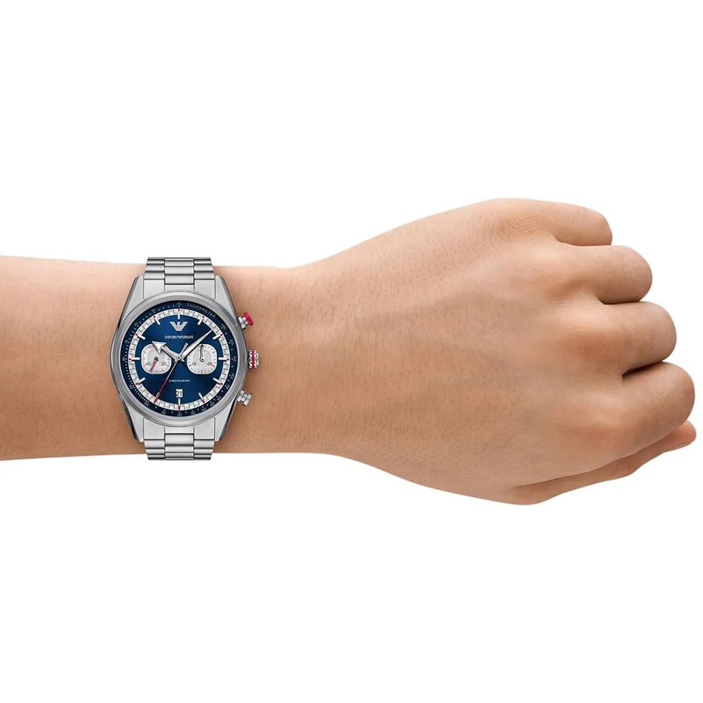 Emporio Armani Silver & Blue Chronograph Watch ⌚🔵✨