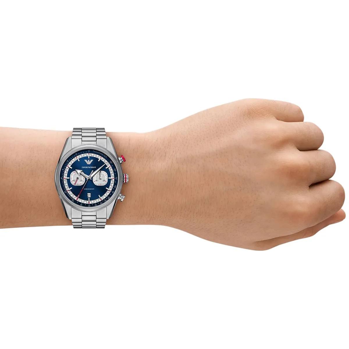 Emporio Armani Silver & Blue Chronograph Watch ⌚🔵✨