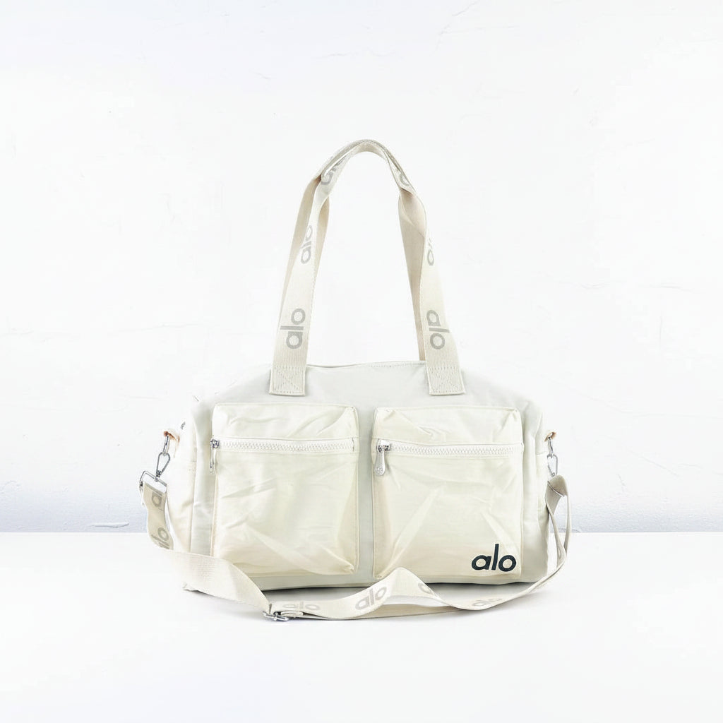 Alo Yoga White Duffle Bag ☁️ Sporty Chic Gym Bag
