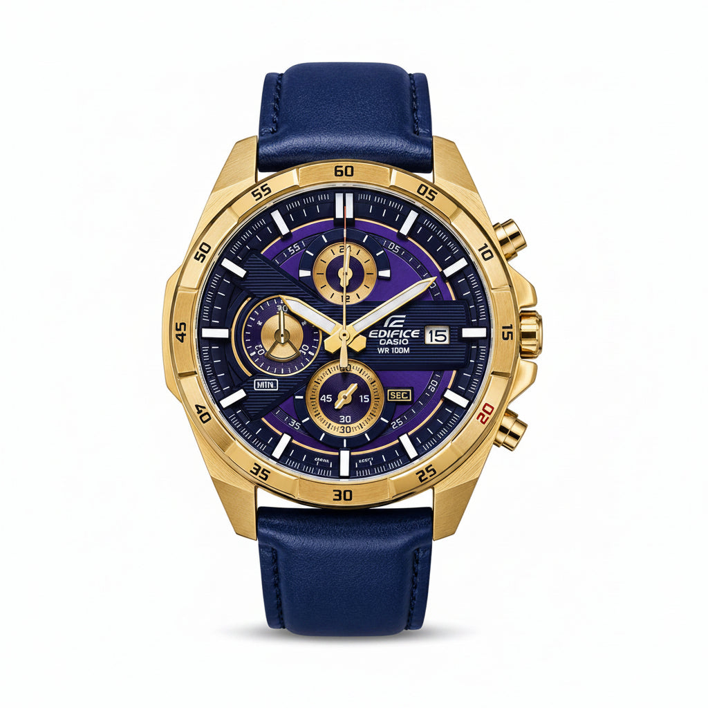 Casio Edifice Gold-Tone & Black Leather Men's Watch ⌚🖤💛