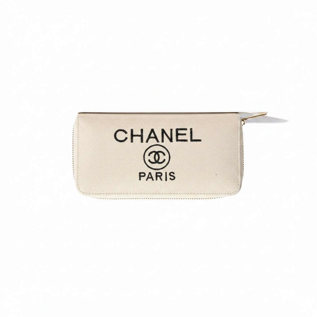 Chanel Paris Beige Canvas Zip Wallet 👜✨