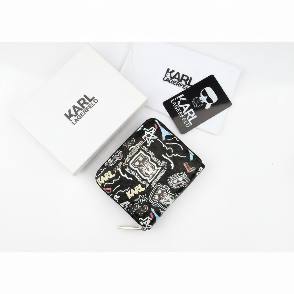Karl Lagerfeld Graffiti Print Zip Wallet Black 🖤✨