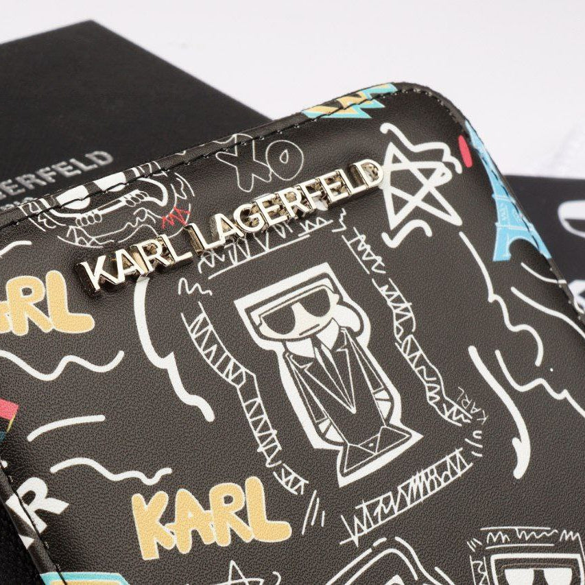 Karl Lagerfeld Graffiti Print Zip Wallet Black 🖤✨