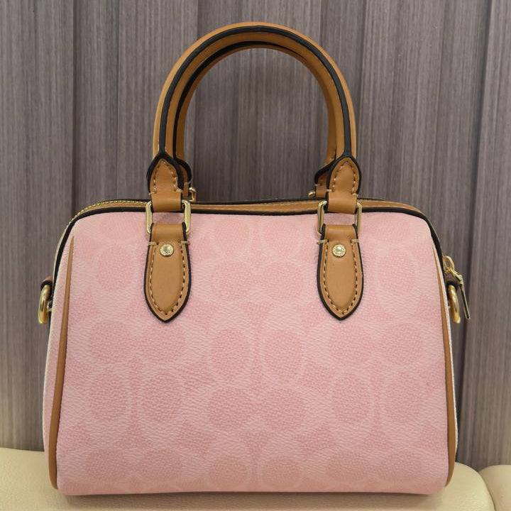 Coach Pink Floral Charm Leather Handbag with Gold-Tone Hardware 🌸👜