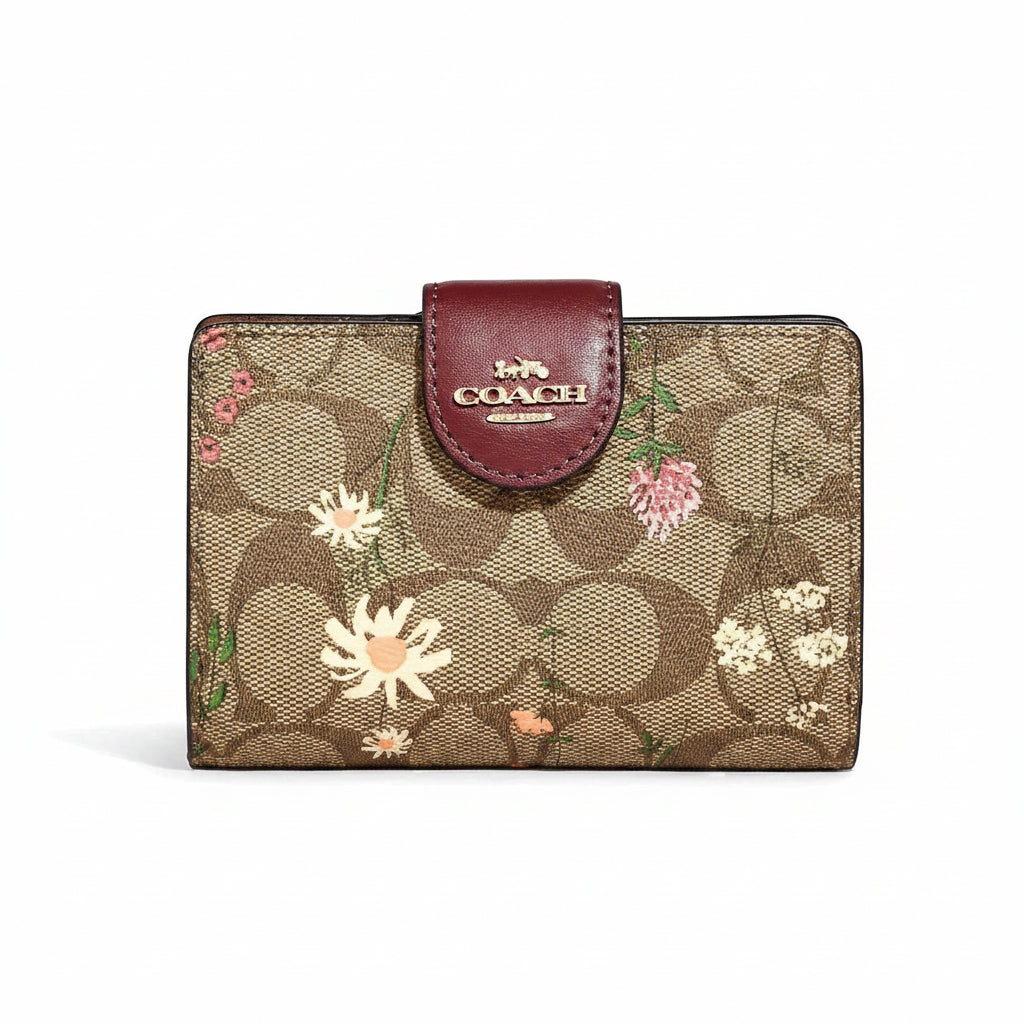 Coach Floral Print Medium Corner Zip Wallet in Signature Canvas 🌸👜