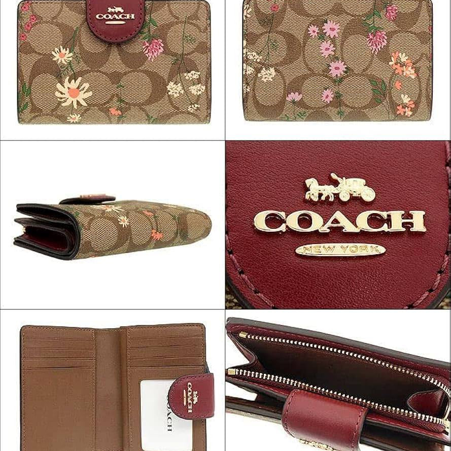 Coach Floral Print Medium Corner Zip Wallet in Signature Canvas 🌸👜