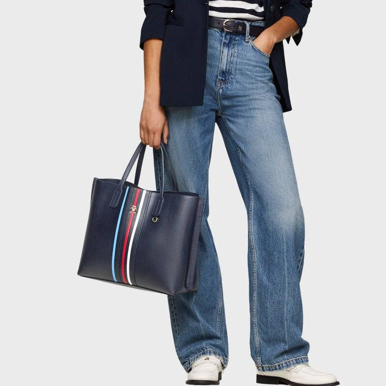 Tommy Hilfiger Navy Striped Tote with Gold Hardware 👜✨