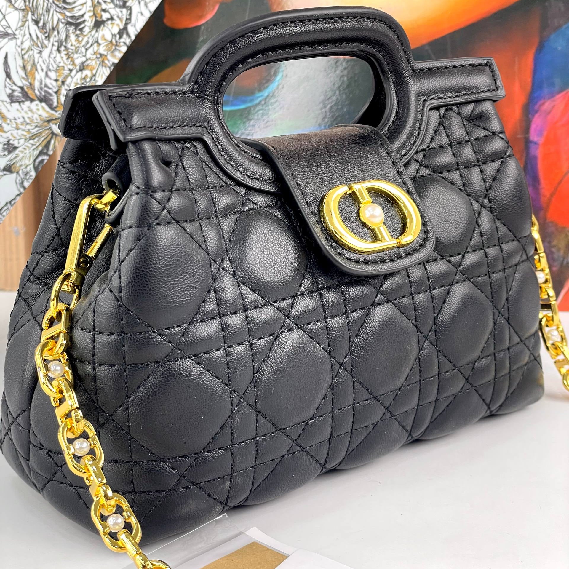 Dior Style Quilted Handbag with Gold Chain Strap 👜✨
