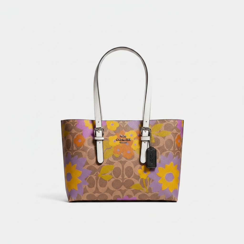 Coach Floral Monogram Tote with White Leather Handles 🌸👜