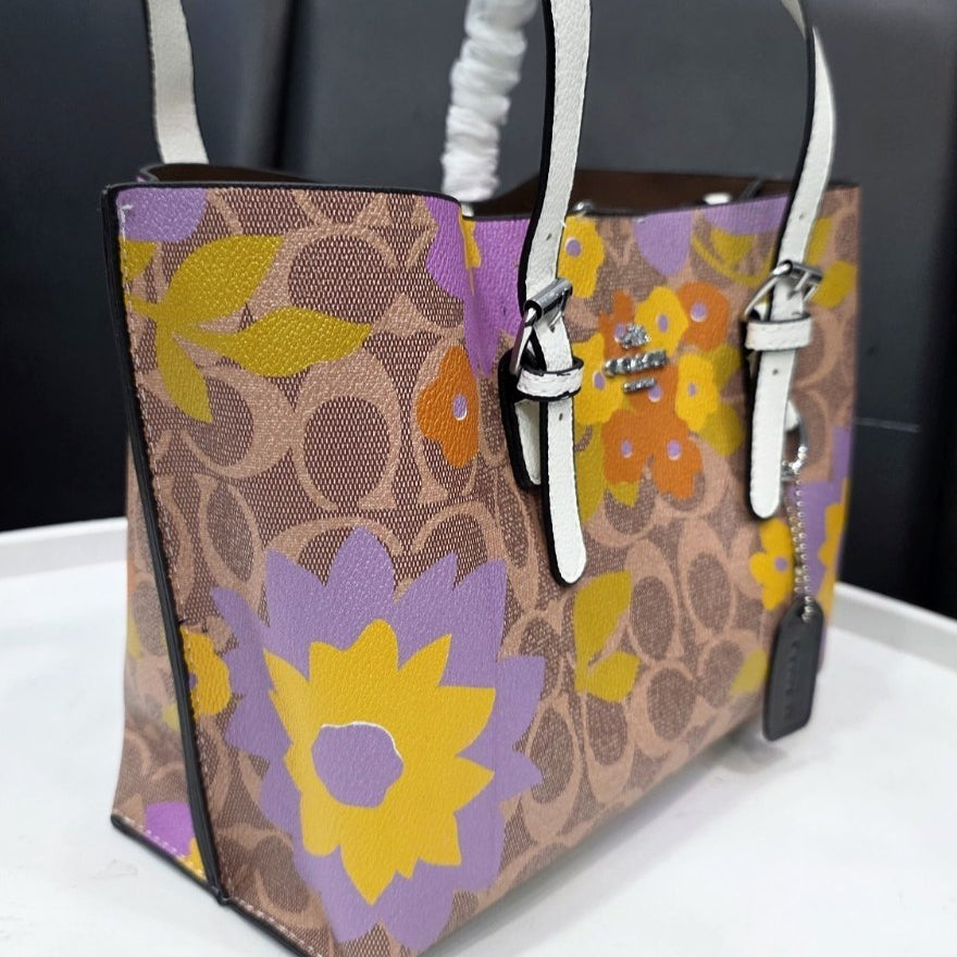 Coach Floral Monogram Tote with White Leather Handles 🌸👜