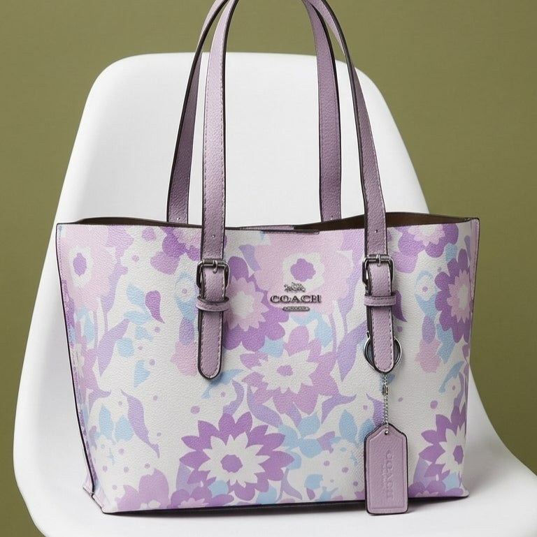 Coach Floral Monogram Tote with White Leather Handles 🌸👜