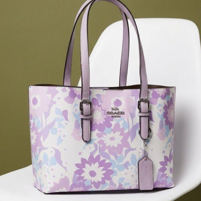 Coach Floral Monogram Tote with White Leather Handles 🌸👜
