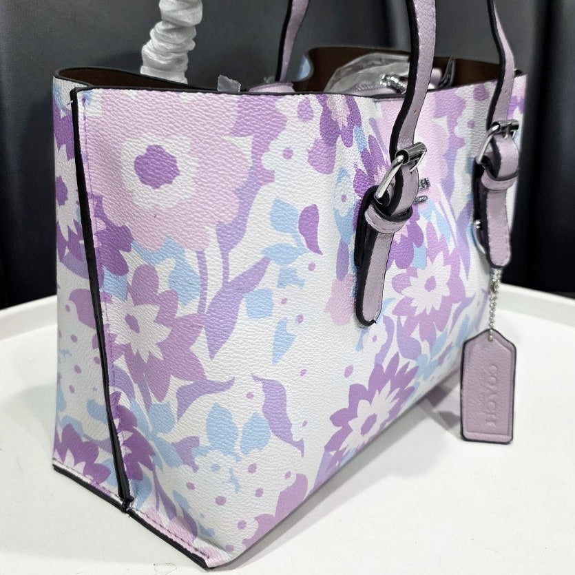 Coach Floral Monogram Tote with White Leather Handles 🌸👜