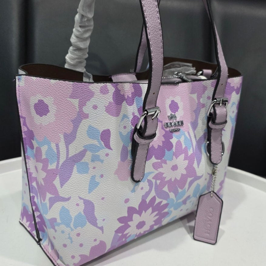 Coach Floral Monogram Tote with White Leather Handles 🌸👜