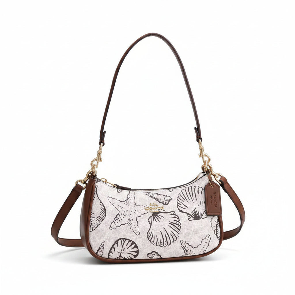 Coach Seashell Print Shoulder Bag in White and Brown 🐚✨👜