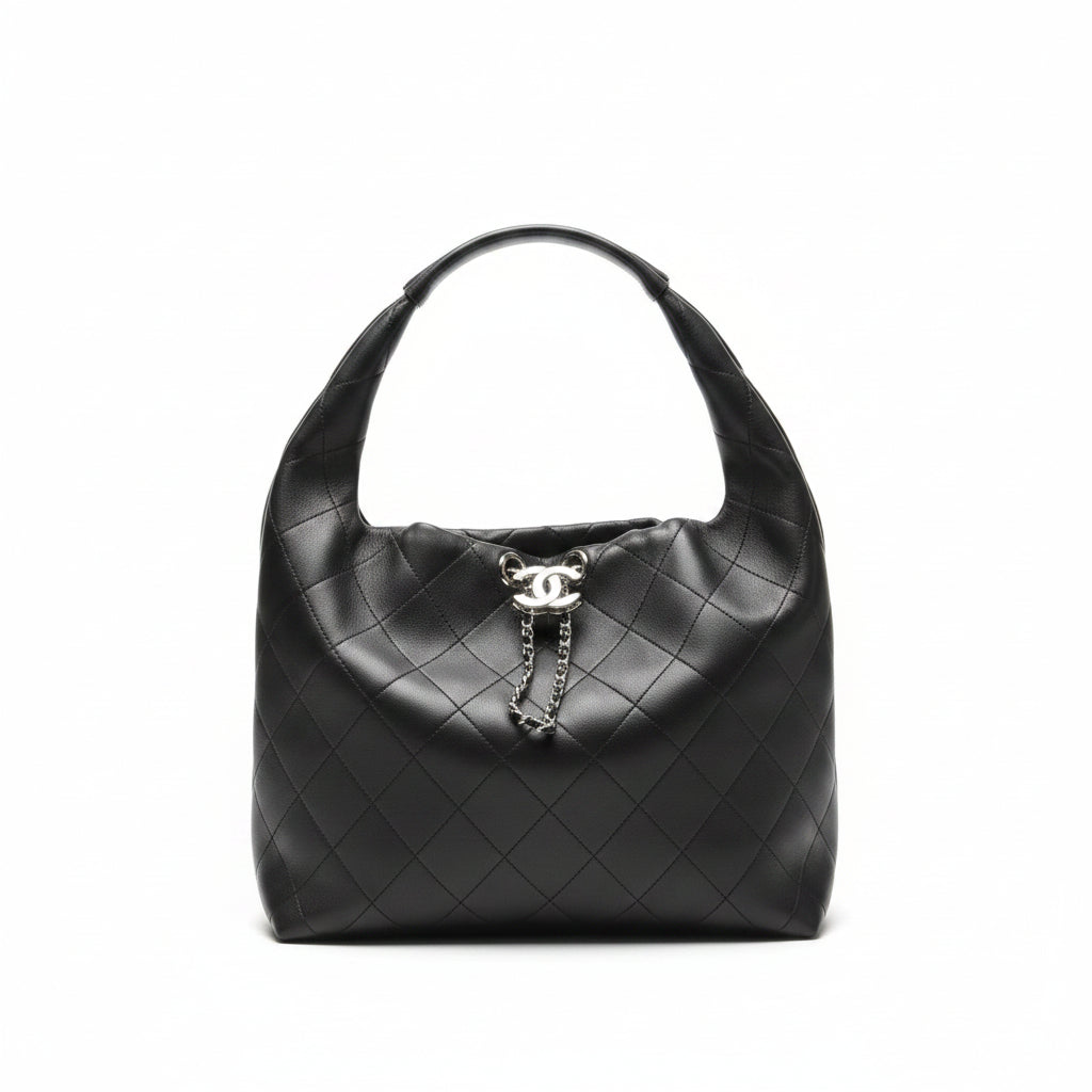 Chanel Quilted Leather Hobo Bag with Chain Detail