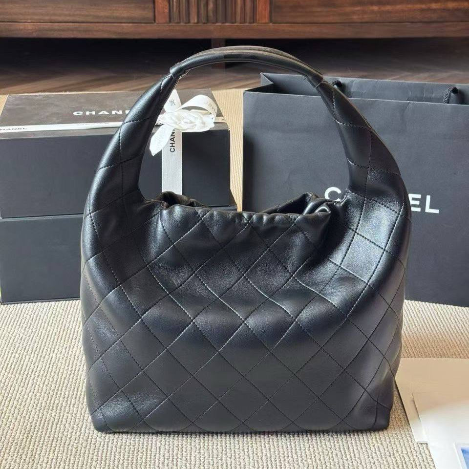 Chanel Quilted Leather Hobo Bag with Chain Detail