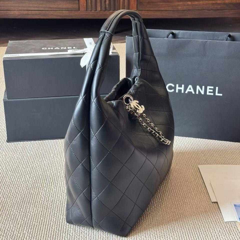 Chanel Quilted Leather Hobo Bag with Chain Detail
