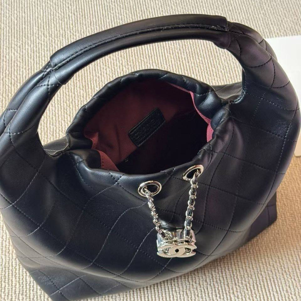 Chanel Quilted Leather Hobo Bag with Chain Detail