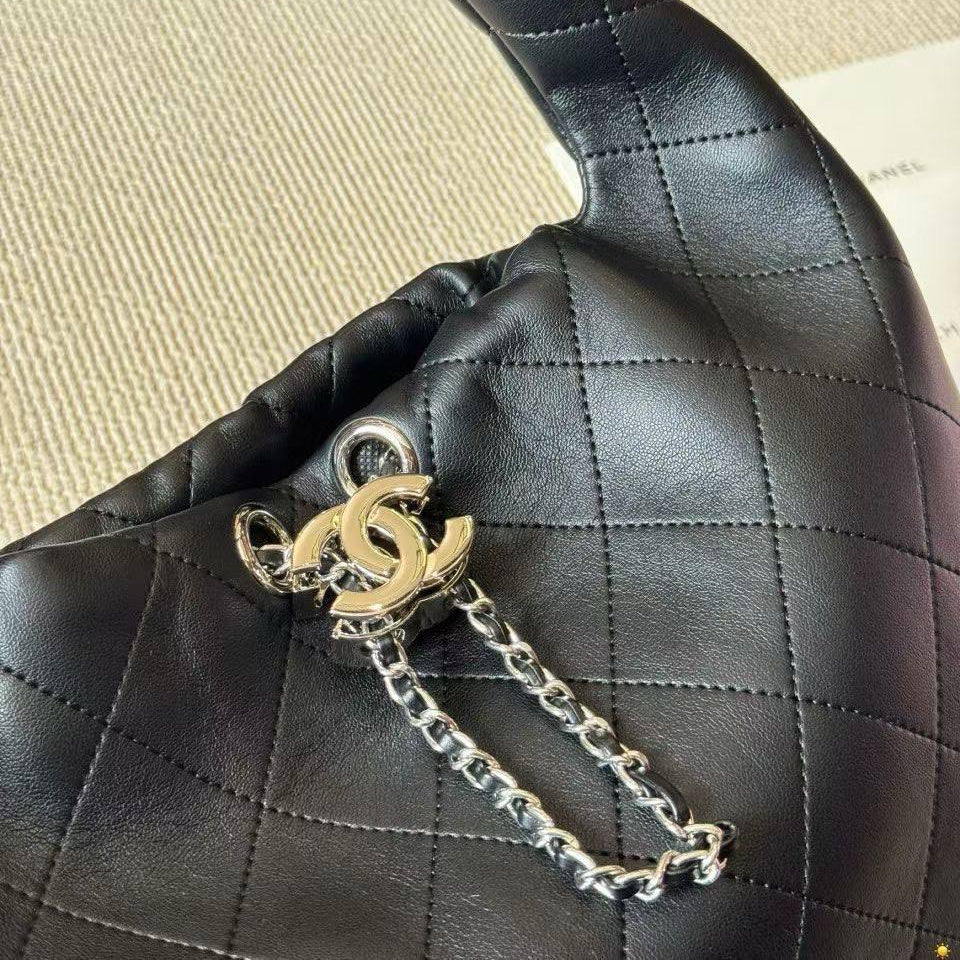Chanel Quilted Leather Hobo Bag with Chain Detail