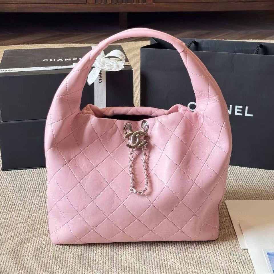 Chanel Quilted Leather Hobo Bag with Chain Detail