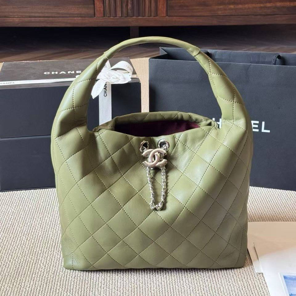 Chanel Quilted Leather Hobo Bag with Chain Detail