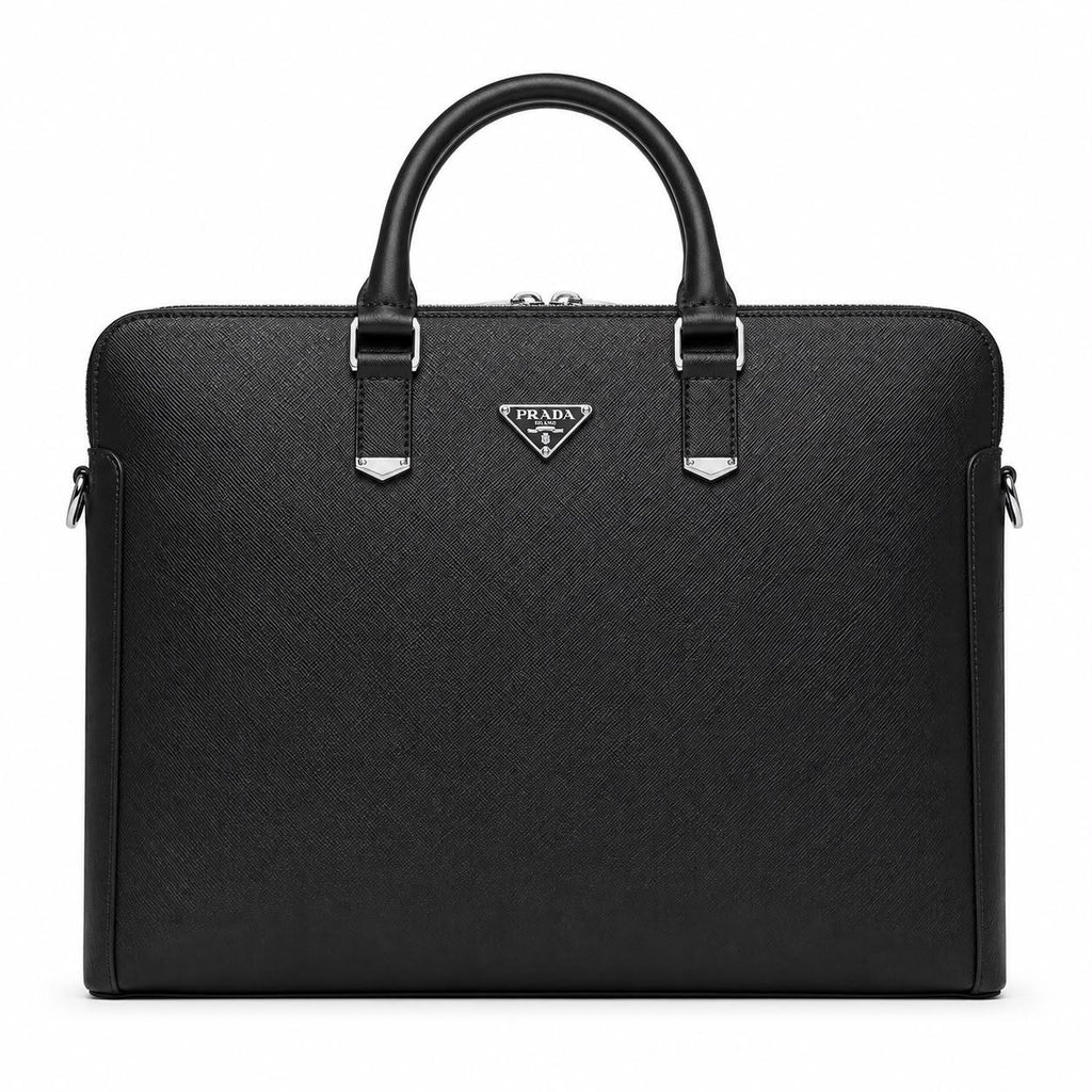 Prada Saffiano Leather Briefcase in Black