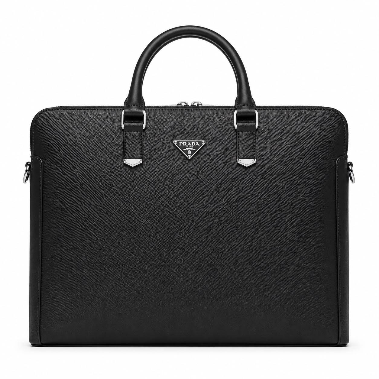 Prada Saffiano Leather Briefcase in Black