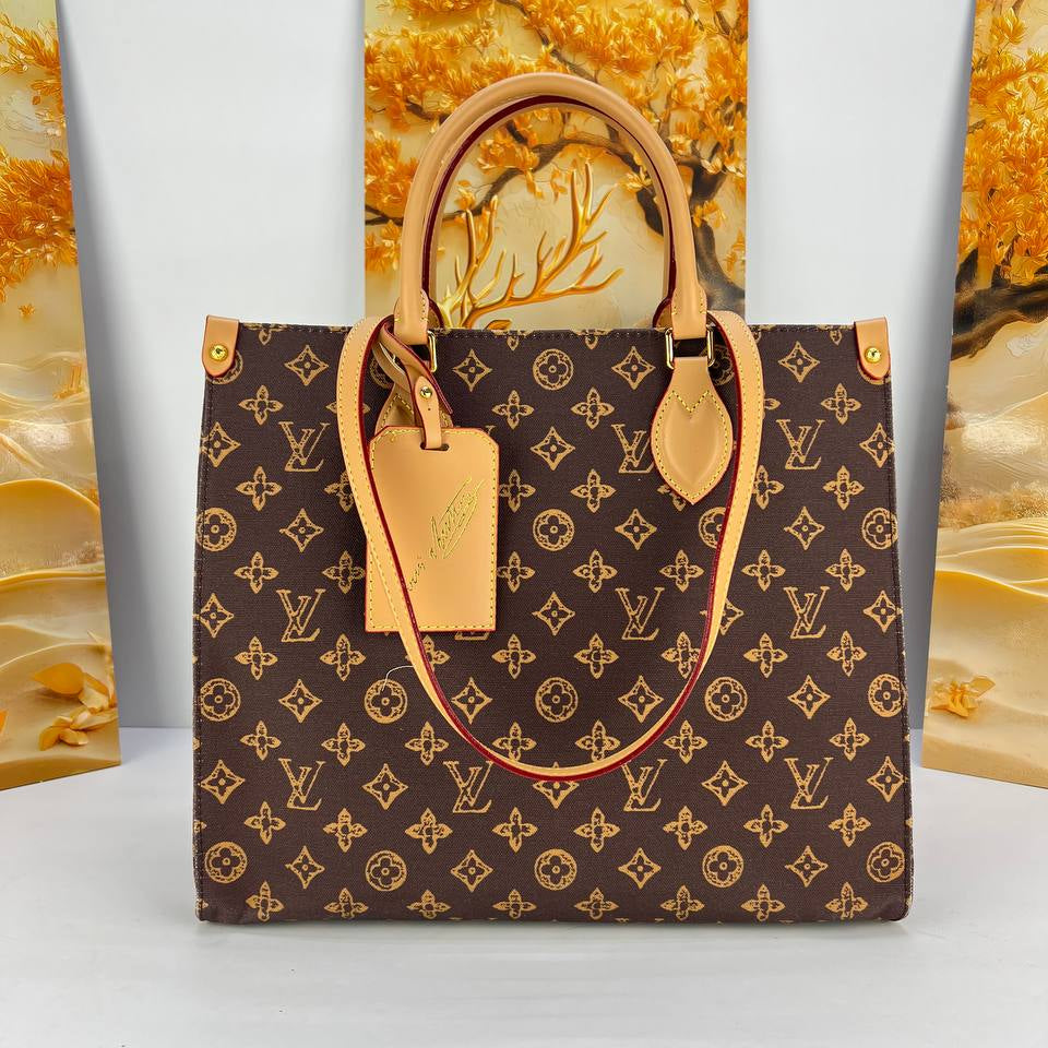 LV Monogram Pattern Tote Bag with Luggage Tag