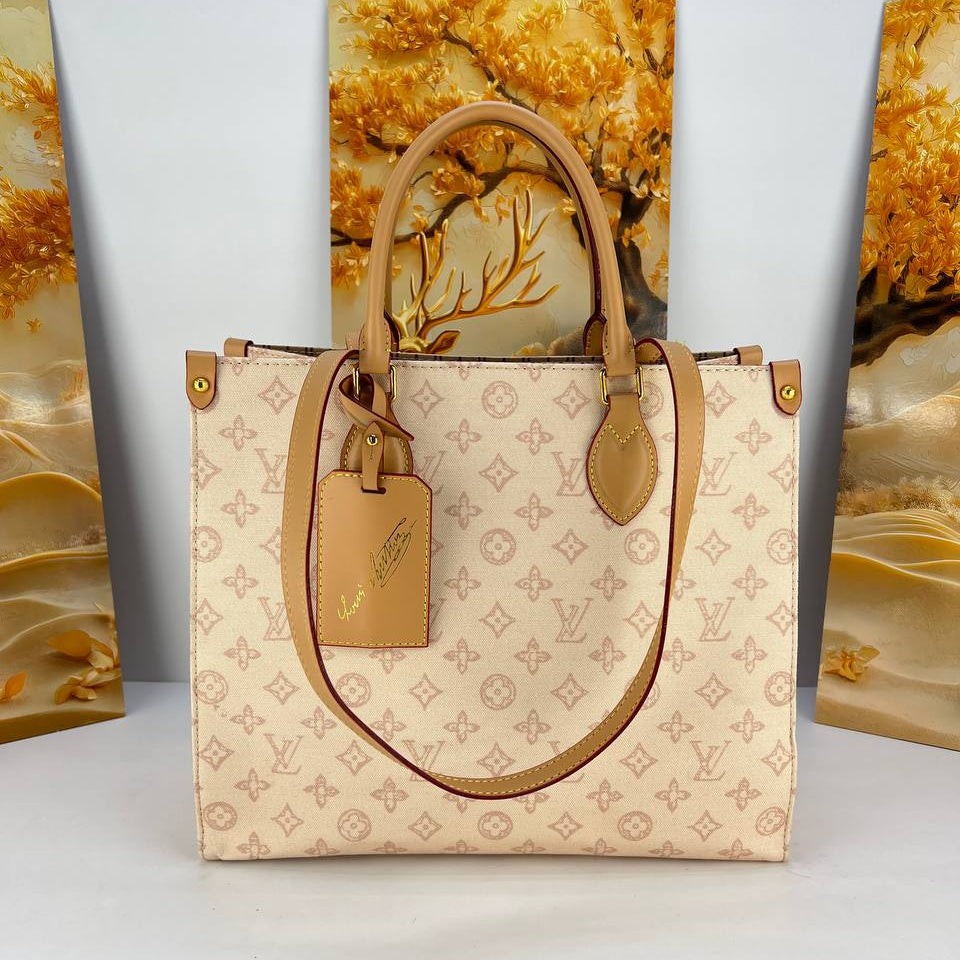 LV Monogram Pattern Tote Bag with Luggage Tag