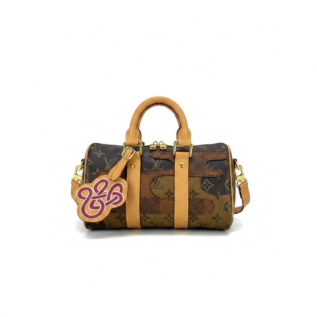 Monogram and Damier Patchwork Leather Handbag with Charm
