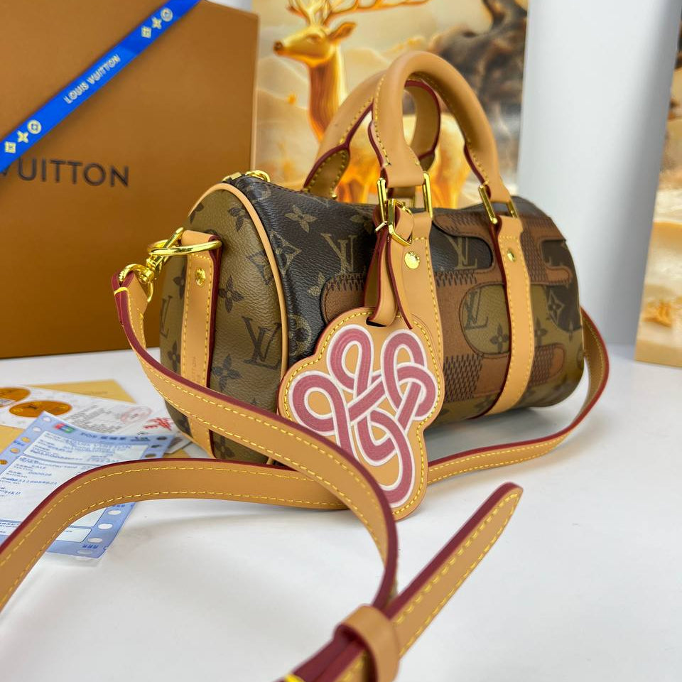 Monogram and Damier Patchwork Leather Handbag with Charm