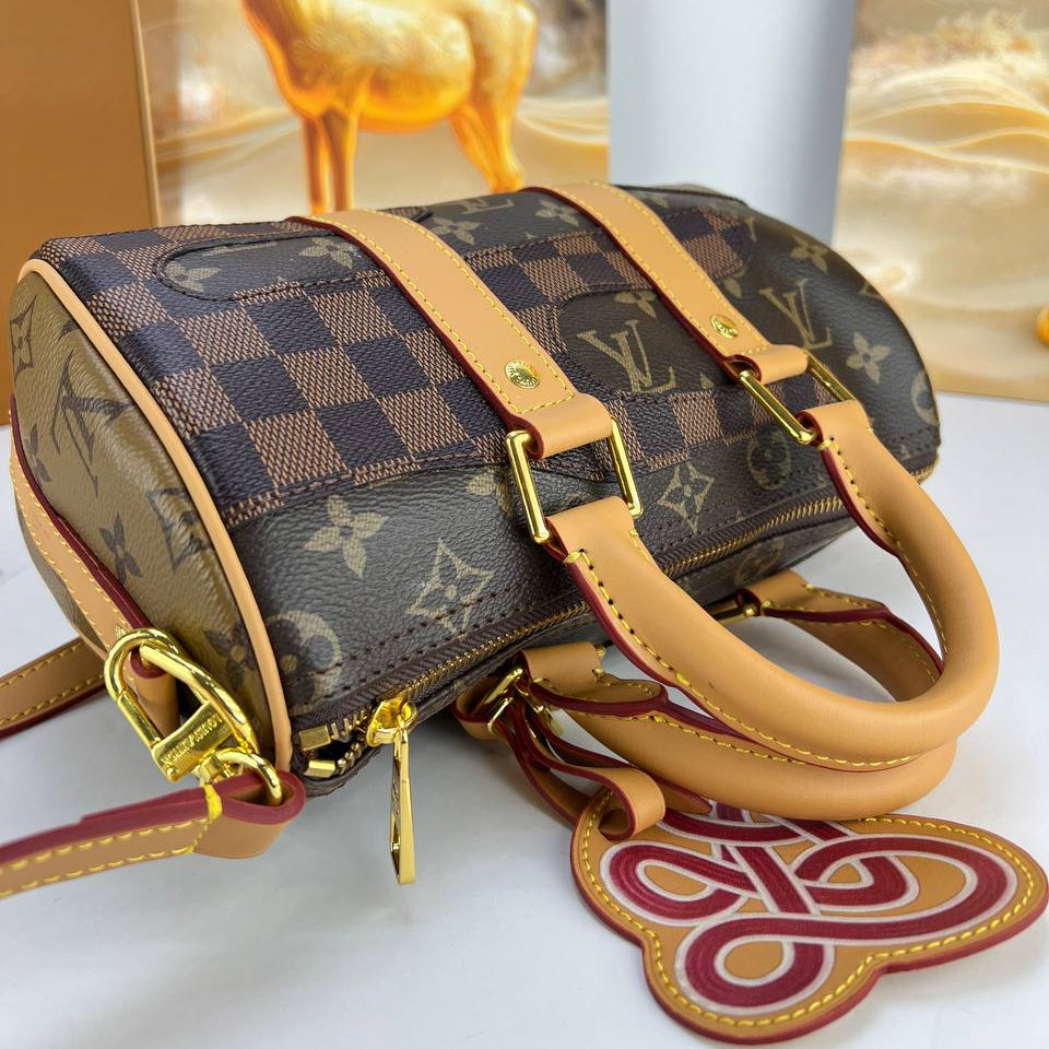 Monogram and Damier Patchwork Leather Handbag with Charm