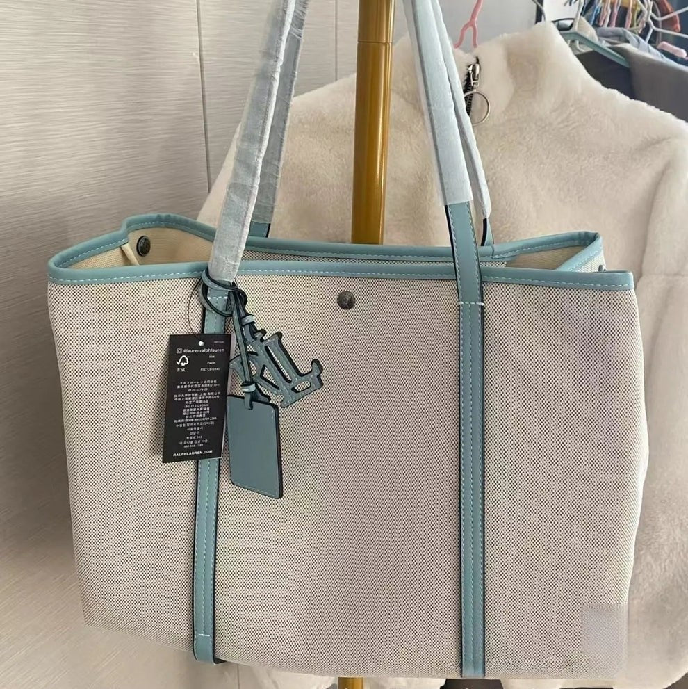 Ralph Lauren Canvas and Leather Large Tote Bag