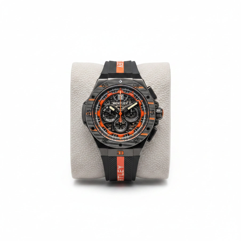 Bentley Chronograph Skeleton Watch with Sporty Rubber Strap