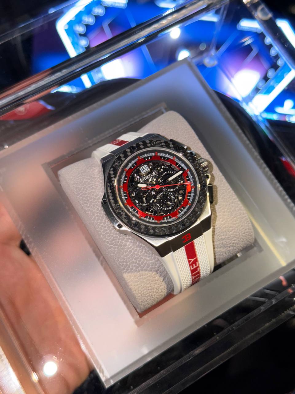 Bentley Chronograph Skeleton Watch with Sporty Rubber Strap