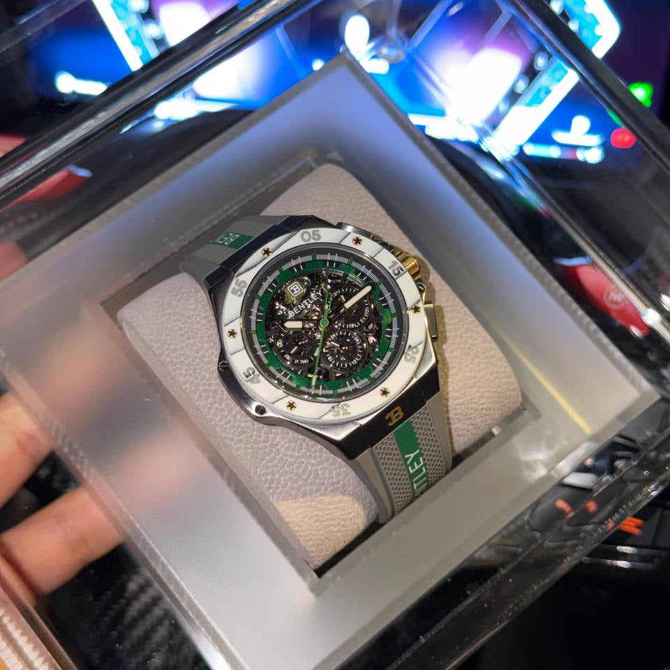 Bentley Chronograph Skeleton Watch with Sporty Rubber Strap