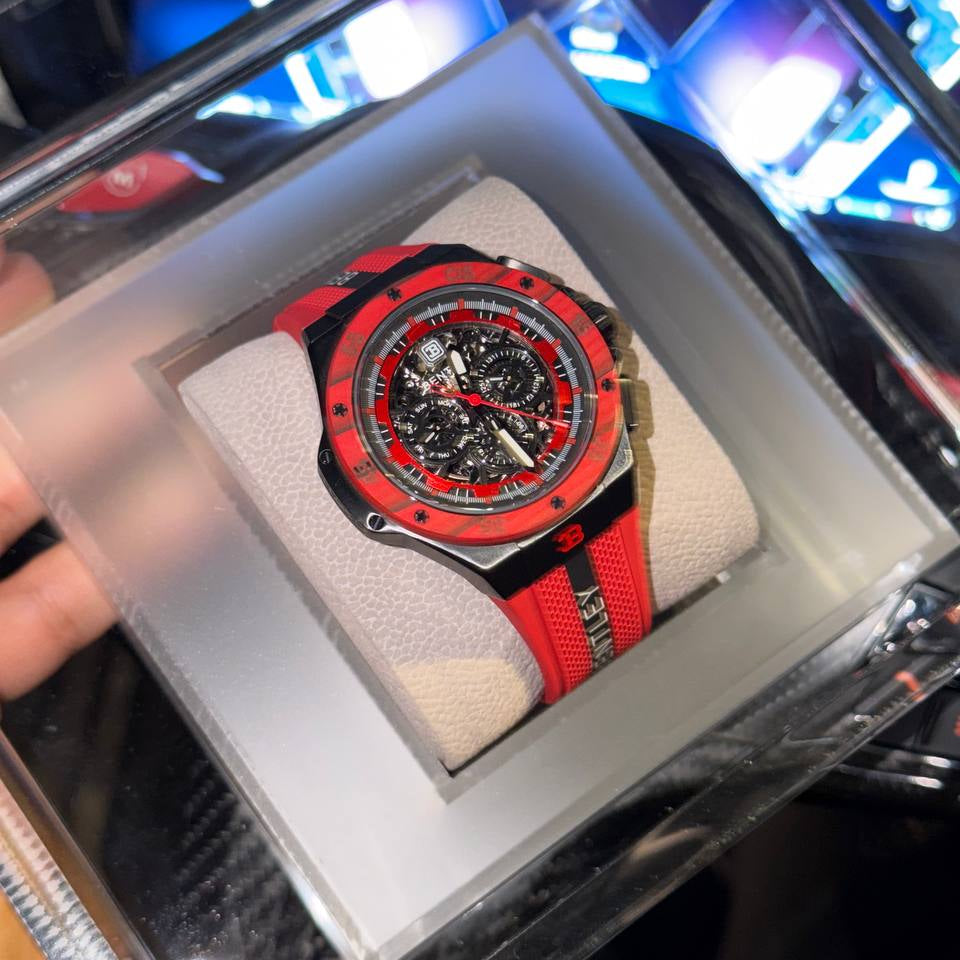 Bentley Chronograph Skeleton Watch with Sporty Rubber Strap
