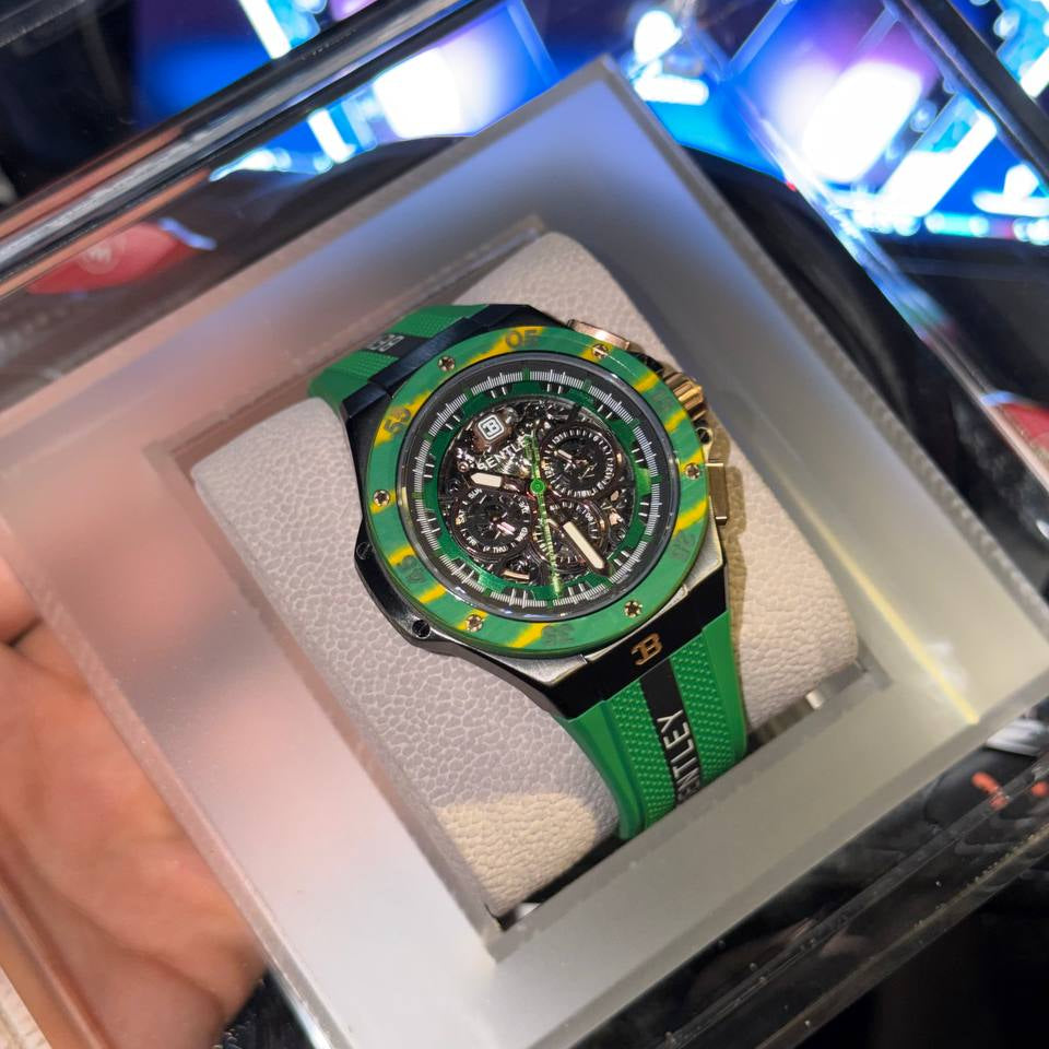 Bentley Chronograph Skeleton Watch with Sporty Rubber Strap