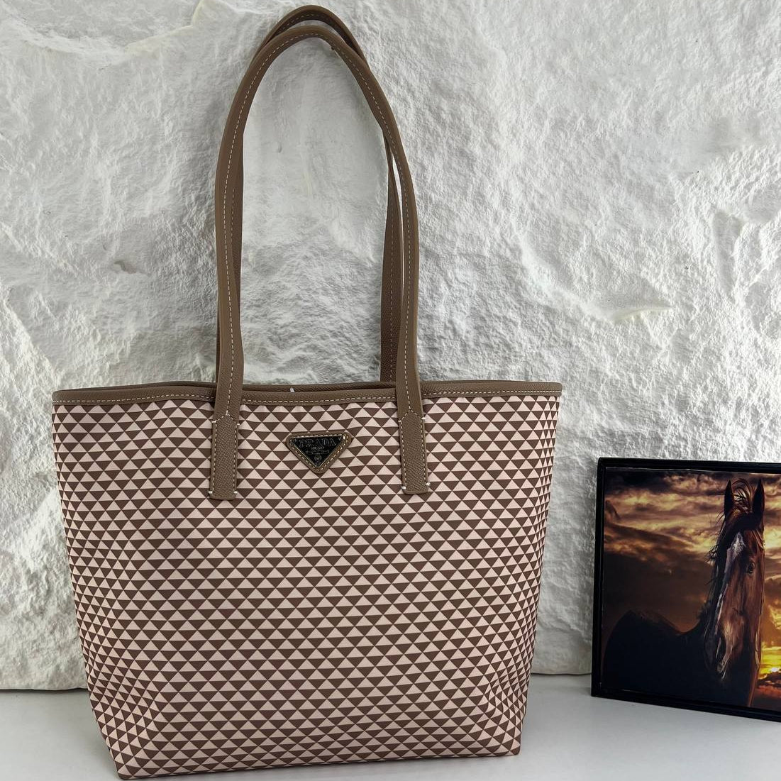 Prada Geometric Triangle Pattern Tote Bag