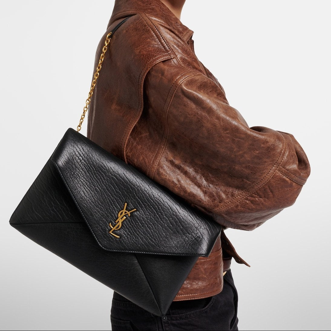 Saint Laurent Envelope Bag and Pouch with Gold Tone Logo