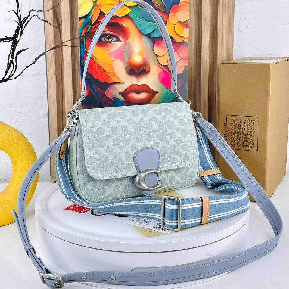 Coach Signature Monogram Tabby Shoulder Bag in Denim Blue