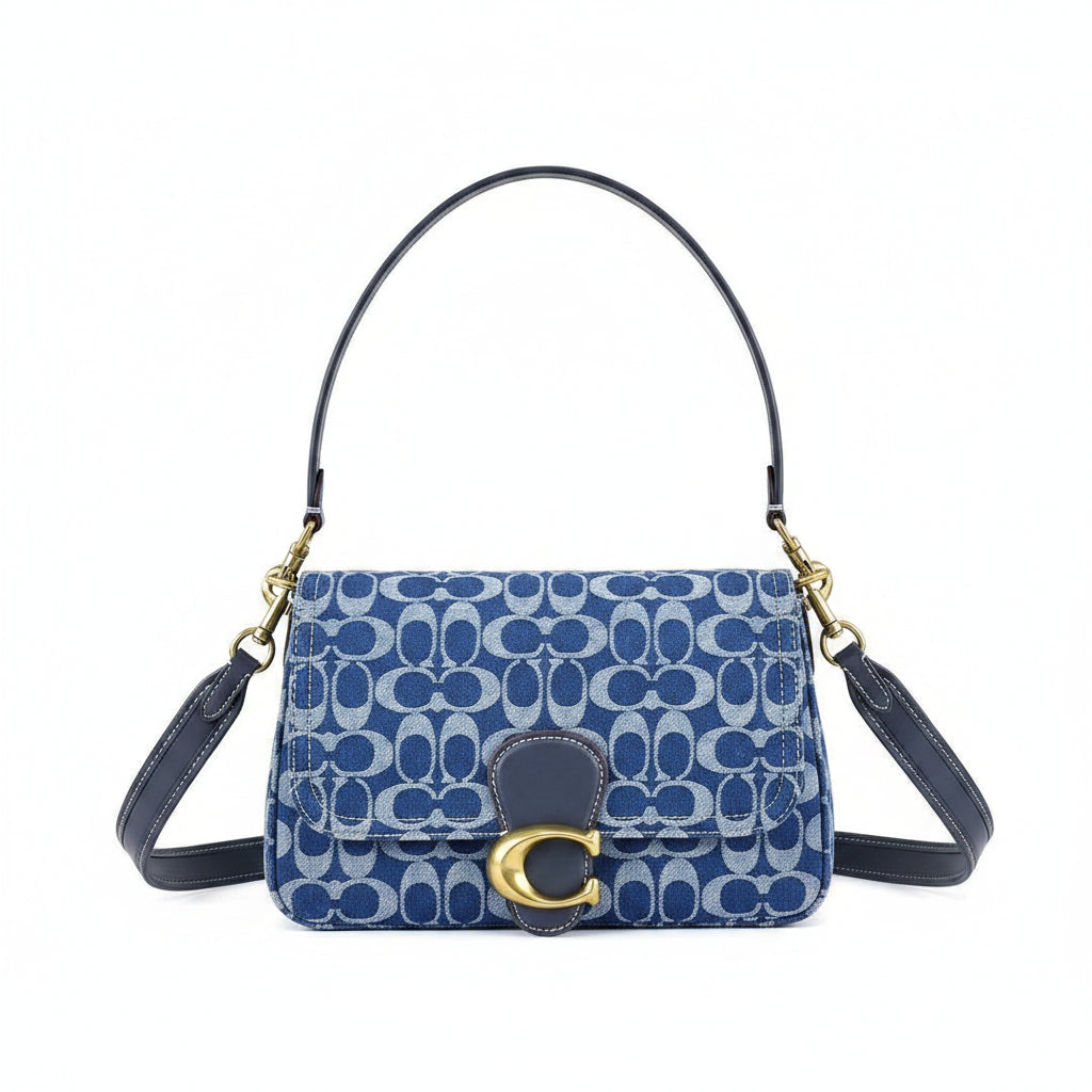 Coach Signature Monogram Tabby Shoulder Bag in Denim Blue