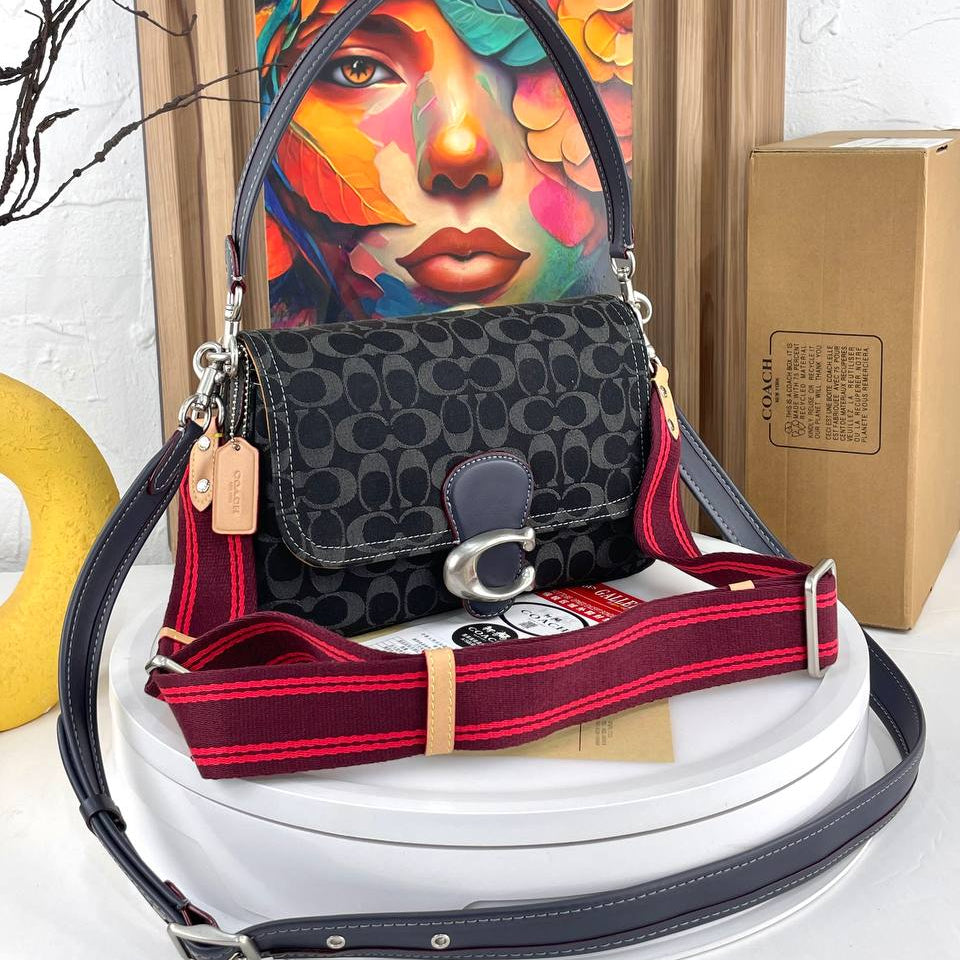 Coach Signature Monogram Tabby Shoulder Bag in Denim Blue