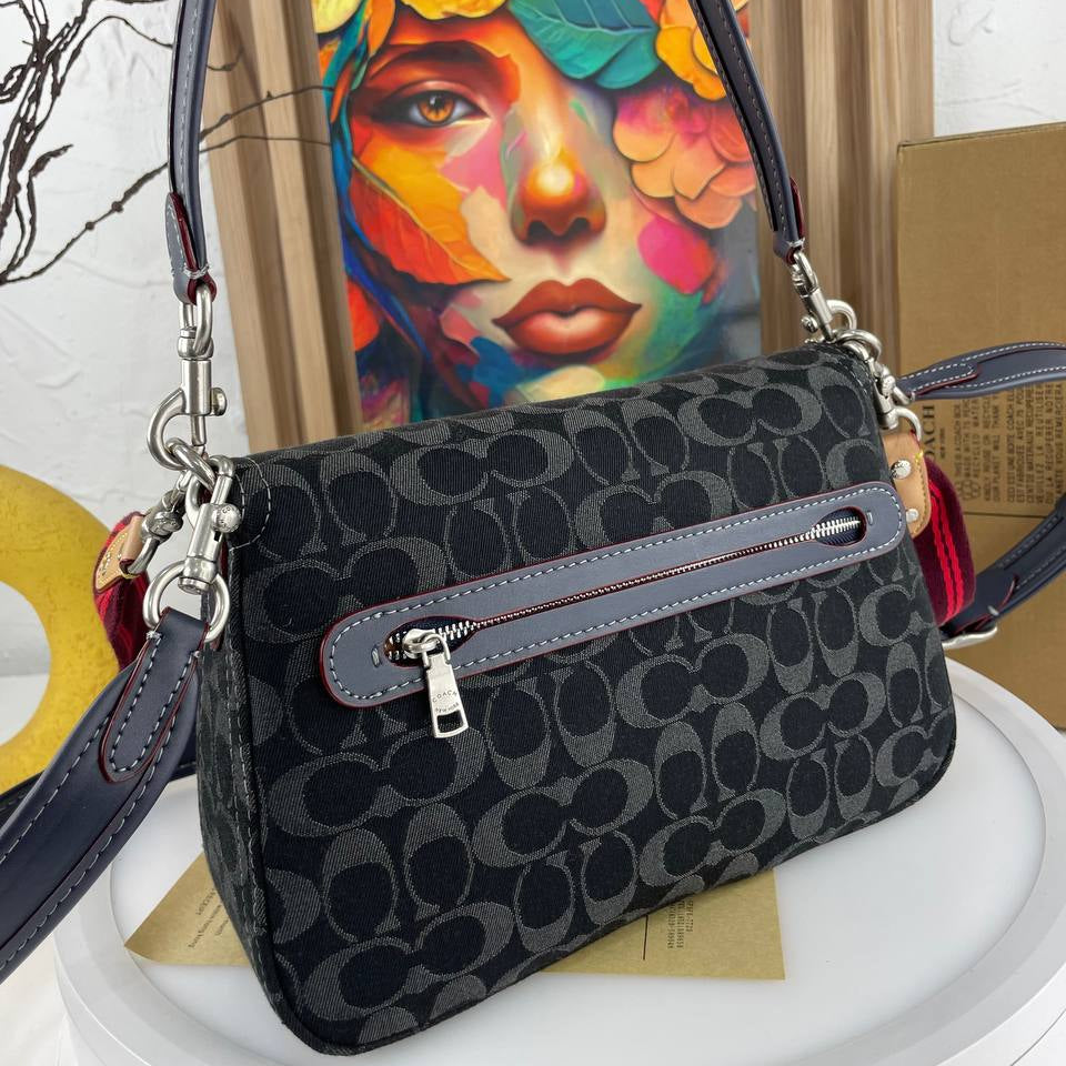 Coach Signature Monogram Tabby Shoulder Bag in Denim Blue