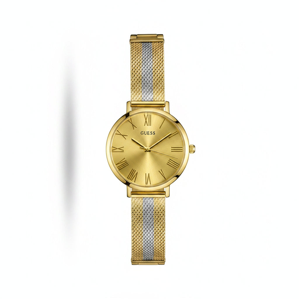 Guess Two-Tone Gold and Silver Mesh Bracelet Women Watch