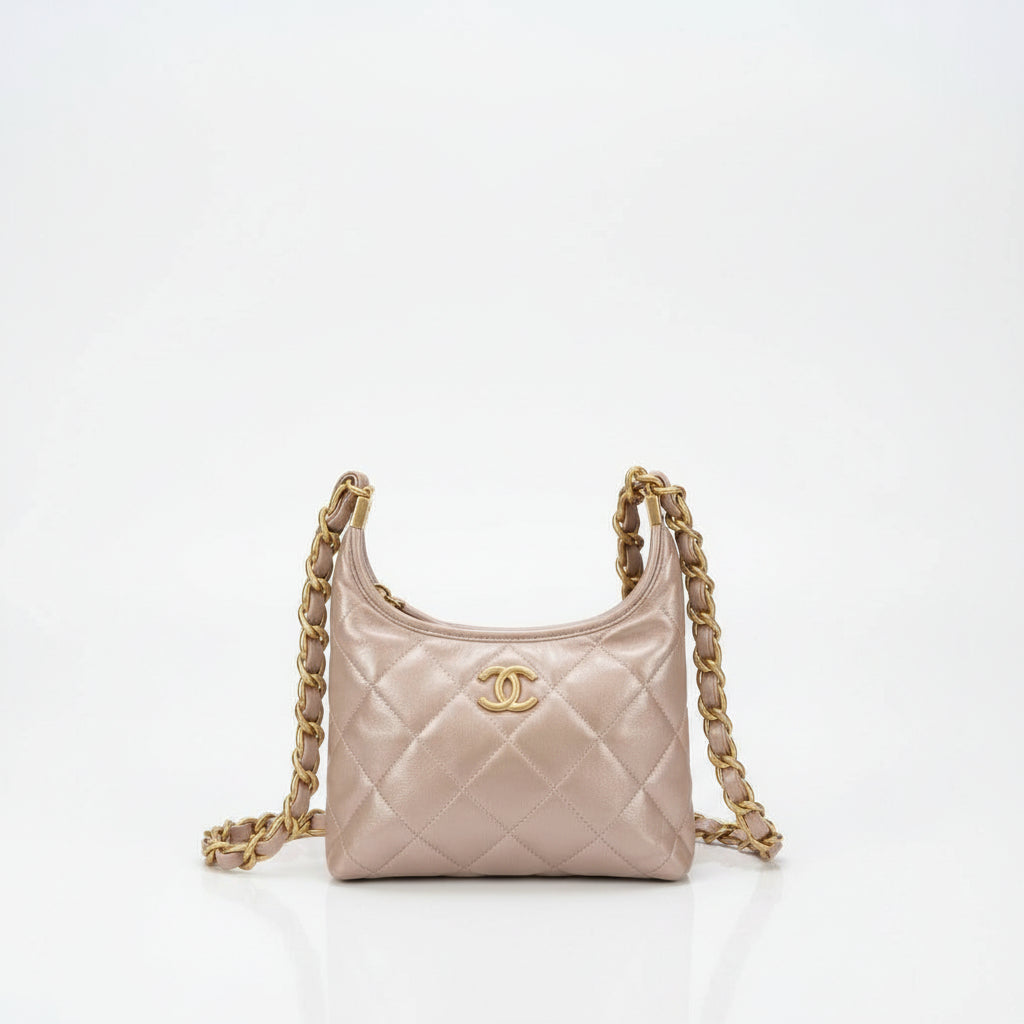 Chanel Quilted Beige Handbag with Gold-Tone Chain