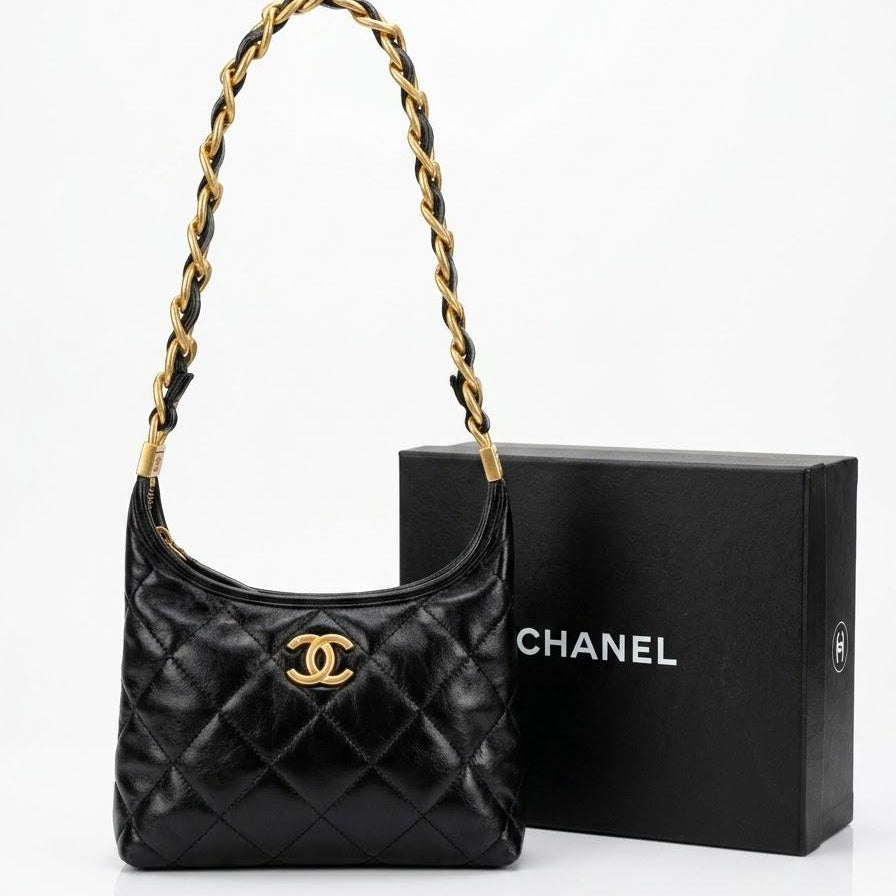 Chanel Quilted Beige Handbag with Gold-Tone Chain