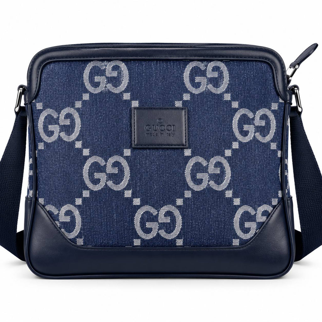 Gucci GG Monogram Denim Messenger Bag in Navy Blue
